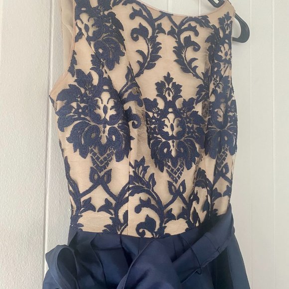 Adrianna Papell Embroidered Lace Taffeta High-Low Ball Gown - Picture 6 of 9